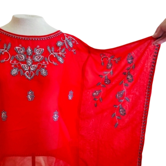 Beautiful Alloy Apparel Red Poncho with Embroidery and Sequins - Picture 2 of 6